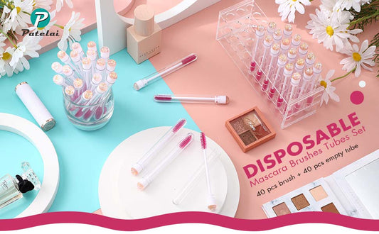 Disposable Mascara Brushes Tubes Set, 40 Pieces Empty Mascara Wand Tube with 40 Pieces Eyelash Brush Makeup Tool for Eyelash Extension(Pink Eyelash Style)